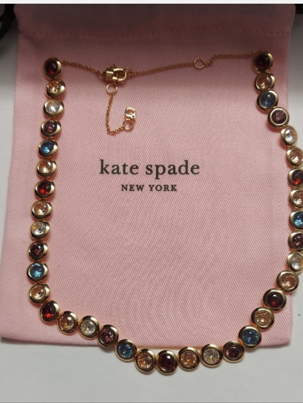 Kate Spade On The Dot Gold Multicolor Crystal Station Necklace Nwt - Picture 4 of 10